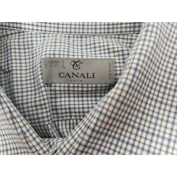 CANALI white square patterned dress shirt cuffed Mens Large - Picture 3 of 4